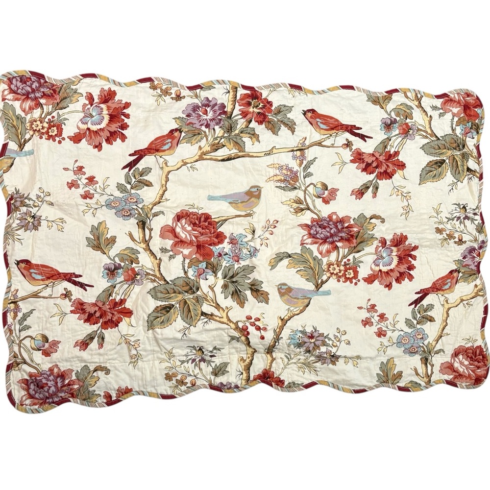 Waverly Charleston Chirp Quilted King Pillow Sham Scalloped Edge Floral - Picture 5 of 9